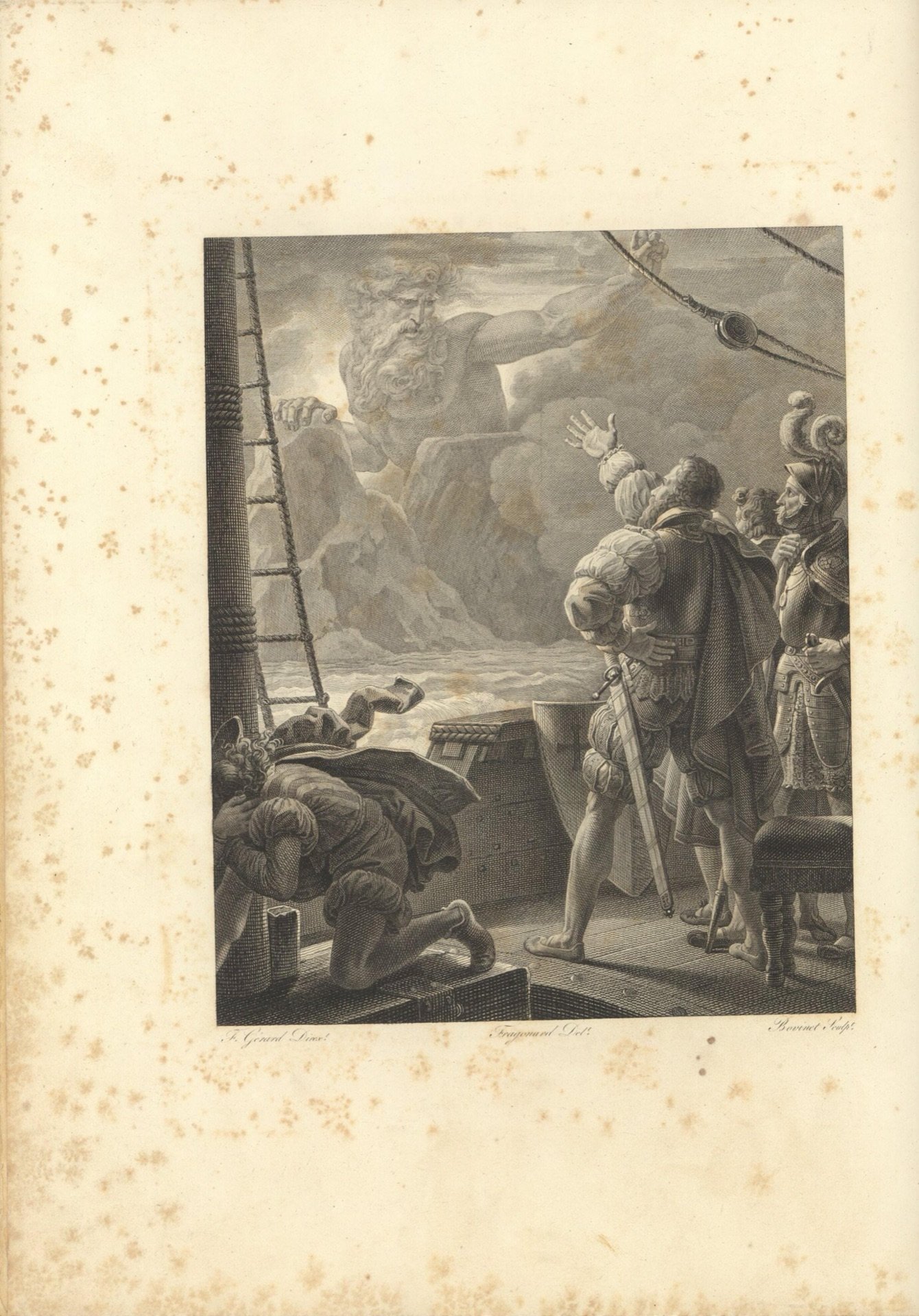 <em>The Apparition of Adamastor at the Cape</em> — Canto V plate, 1817 Didot edition (Gérard dir.; Fragonard des.; Bovinet sc.) — Os Lusíadas