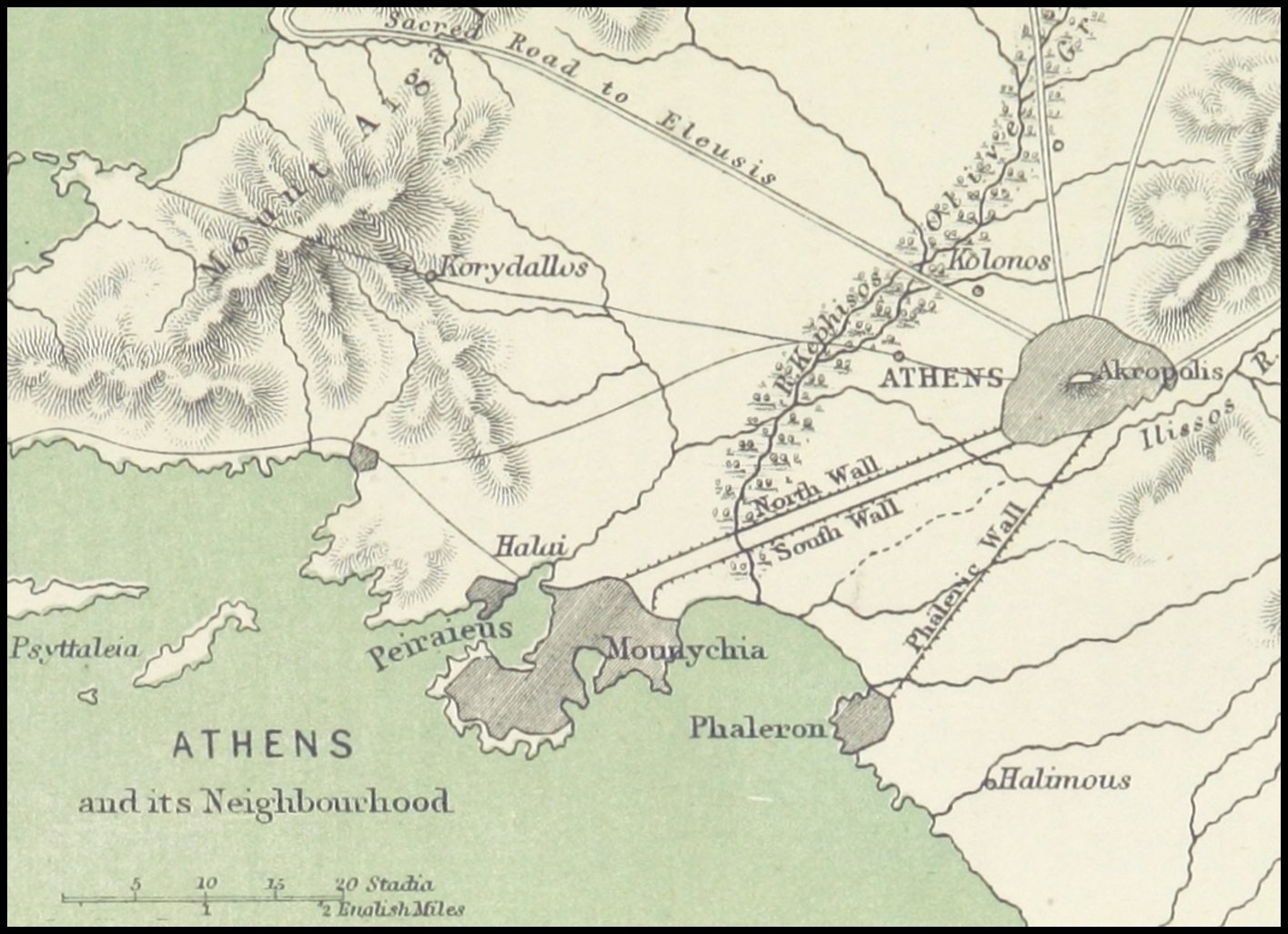 Athens, the Long Walls and the Piraeus: the whole of Attica's people crowded inside these walls in 431 BC — Thucydides, History of the Peloponnesian War