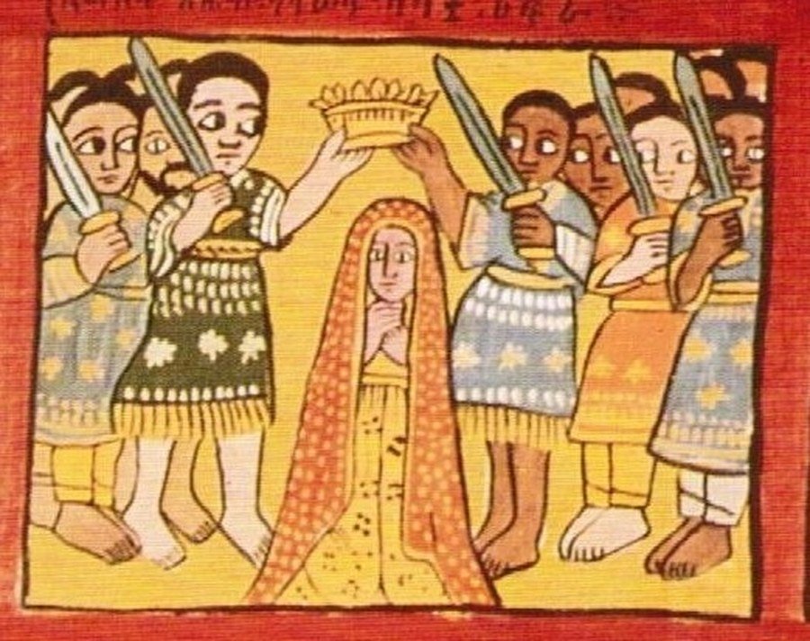 Makeda is crowned: the queen of Ethiopia, from the painted legend.