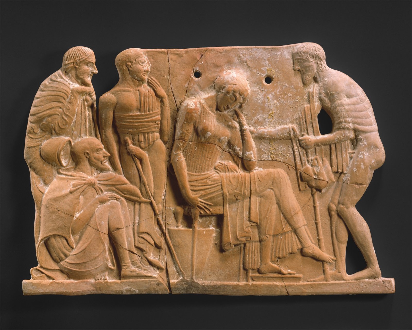 Odysseus and the mourning Penelope — Melian terracotta relief — Odyssey
