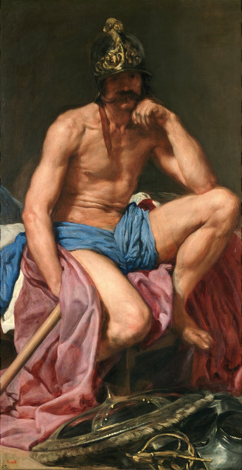 Diego Velázquez, Mars, about 1638. Oil on canvas. The war god sits at rest on a couch, still wearing his helmet, with his armor laid at his feet.