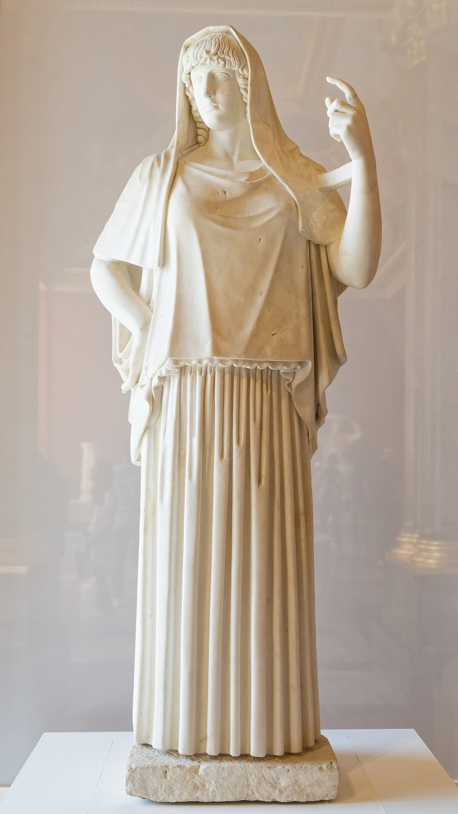Roman marble statue made between AD 117 and 138, copying a Greek original of about 470 to 460 BC. This calm, veiled goddess has long been called the Hestia Giustiniani, though her name is not certain.