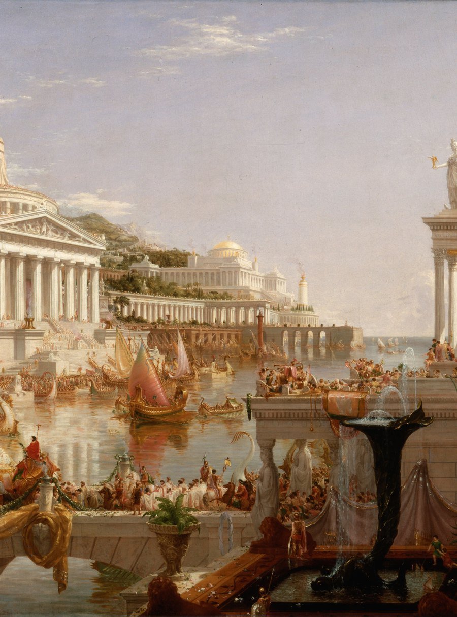 Plato, Critias, interlinear Greek to English · Thomas Cole, The Consummation of Empire (1836)