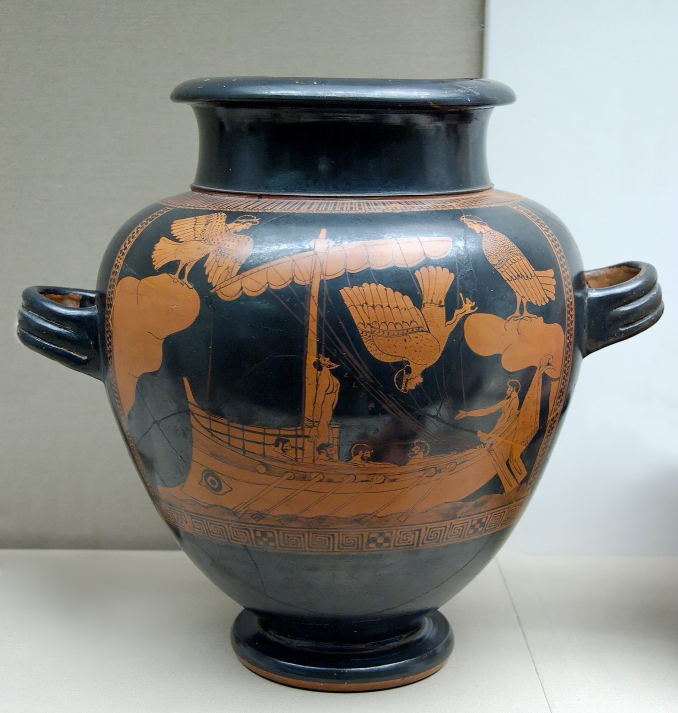 The Siren Vase — Odysseus bound to the mast; Attic red-figure, c. 480 BC, British Museum