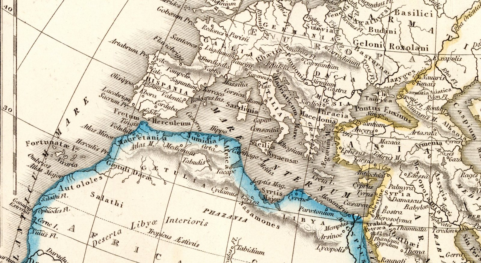 The world the Greeks knew: the Pillars of Heracles at the strait in the far west, Egypt and the Nile Delta in the east — Plato, Timaeus