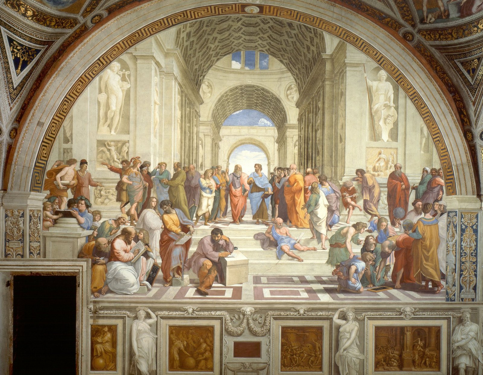 Raphael, The School of Athens (1509–1511): Plato carries the Timaeus